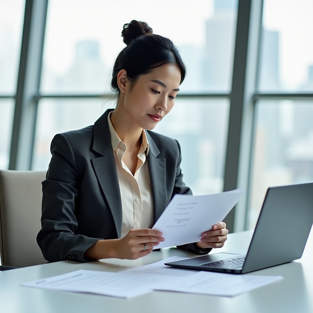 Emprendedora revisando sus notas de journaling semanal