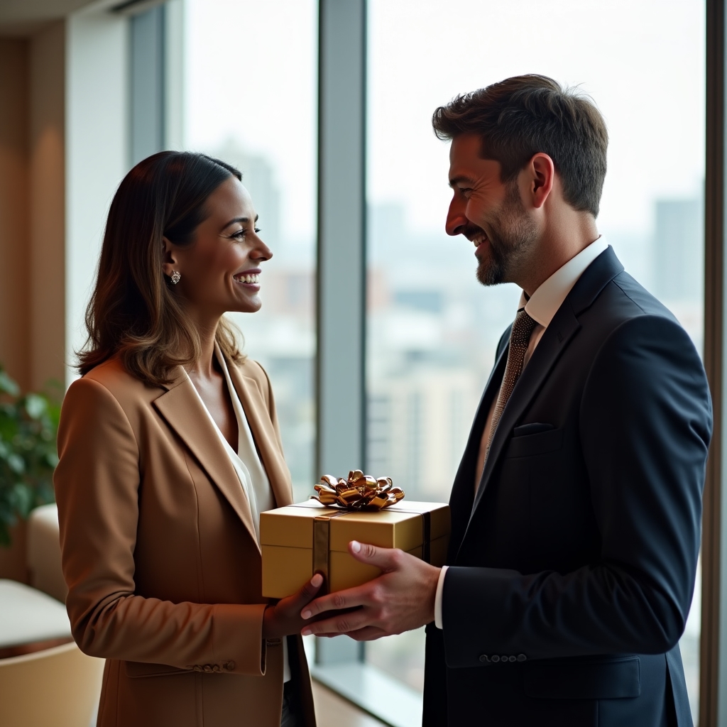 Emprendedor recibiendo programa formativo como regalo profesional